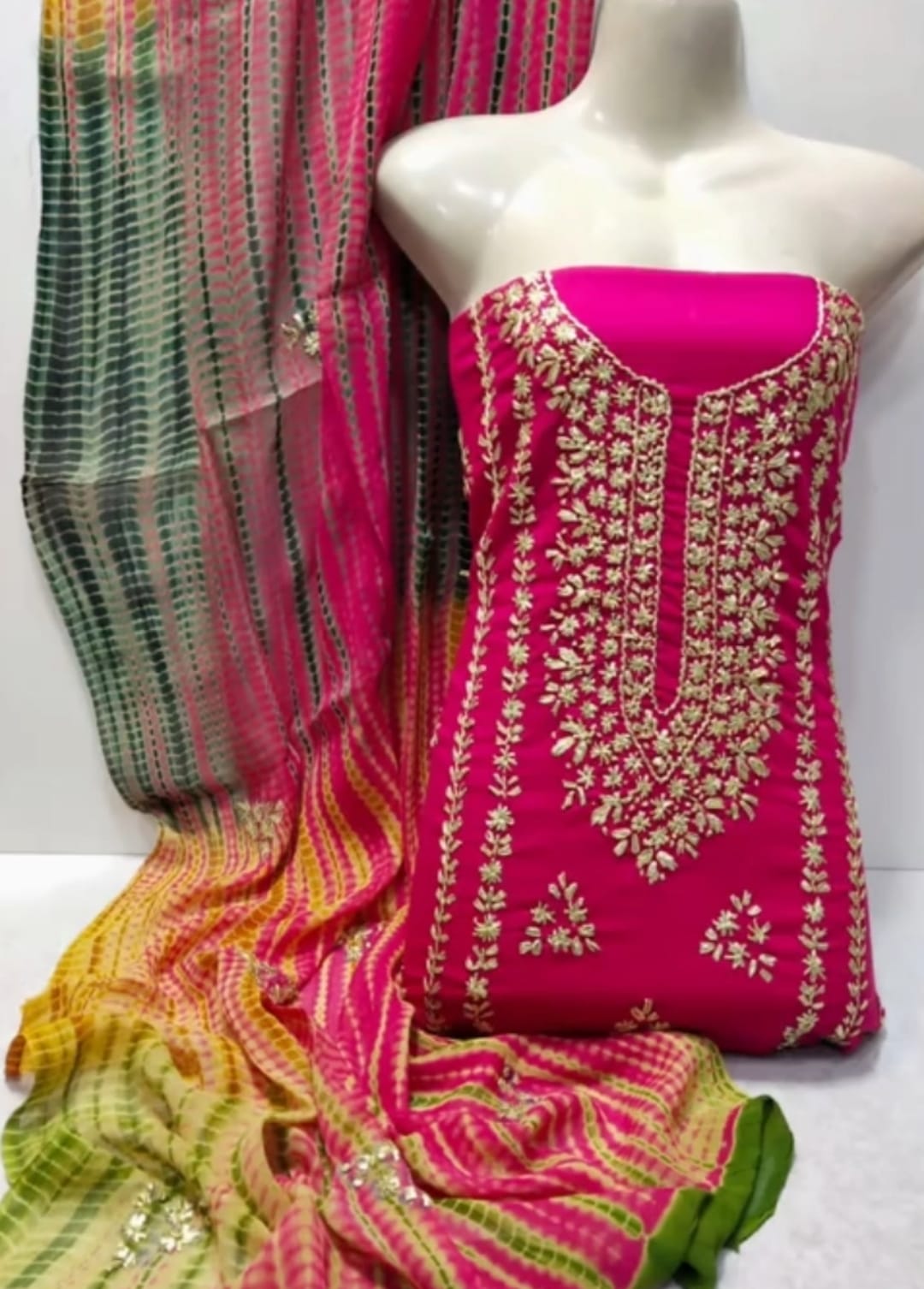 3pc Lawn Gotta Work Jall Dress (Tie & Dye Dupatta) Pink