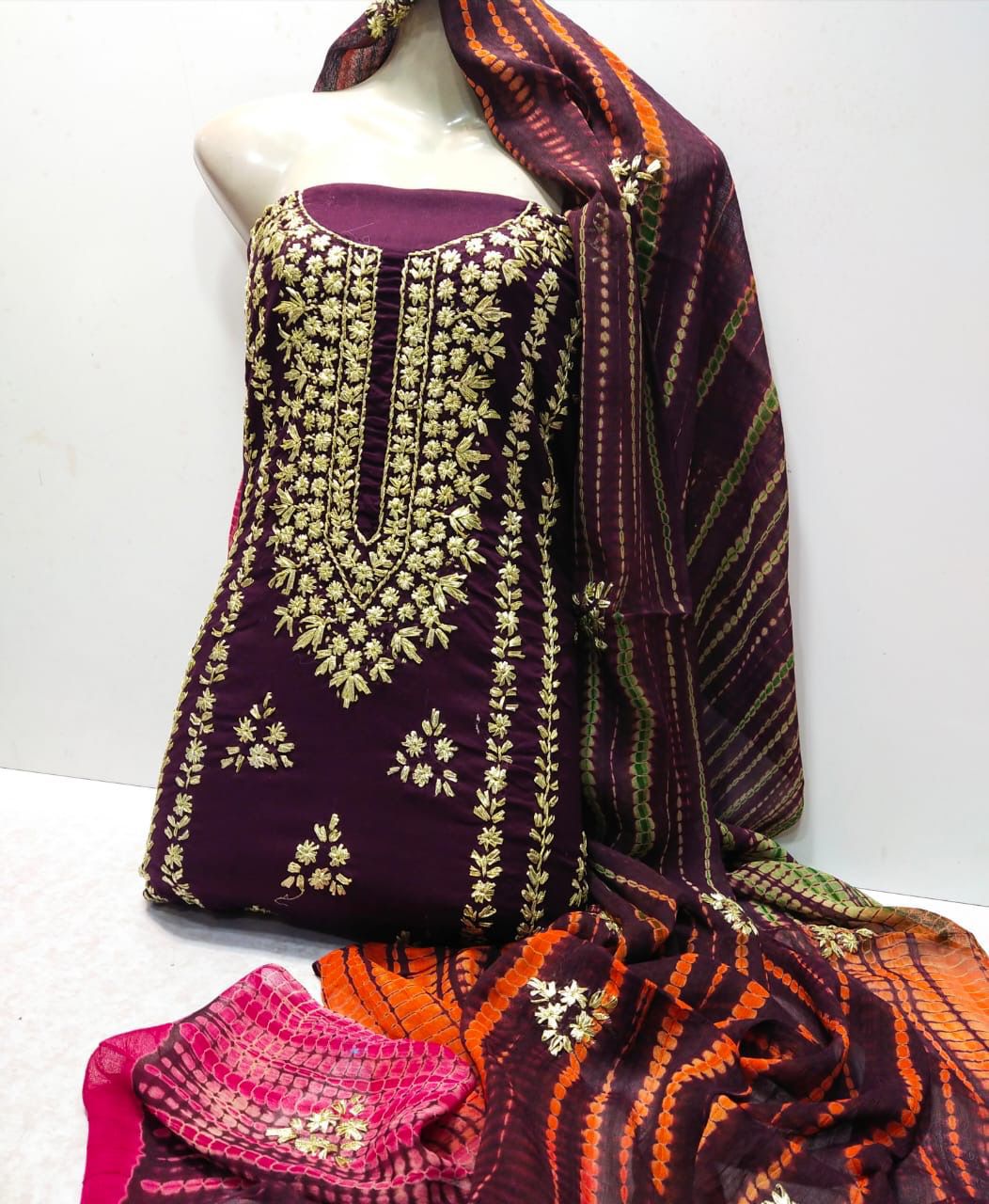 3pc Lawn Gotta Work Jall Dress (Tie & Dye Dupatta) Purple